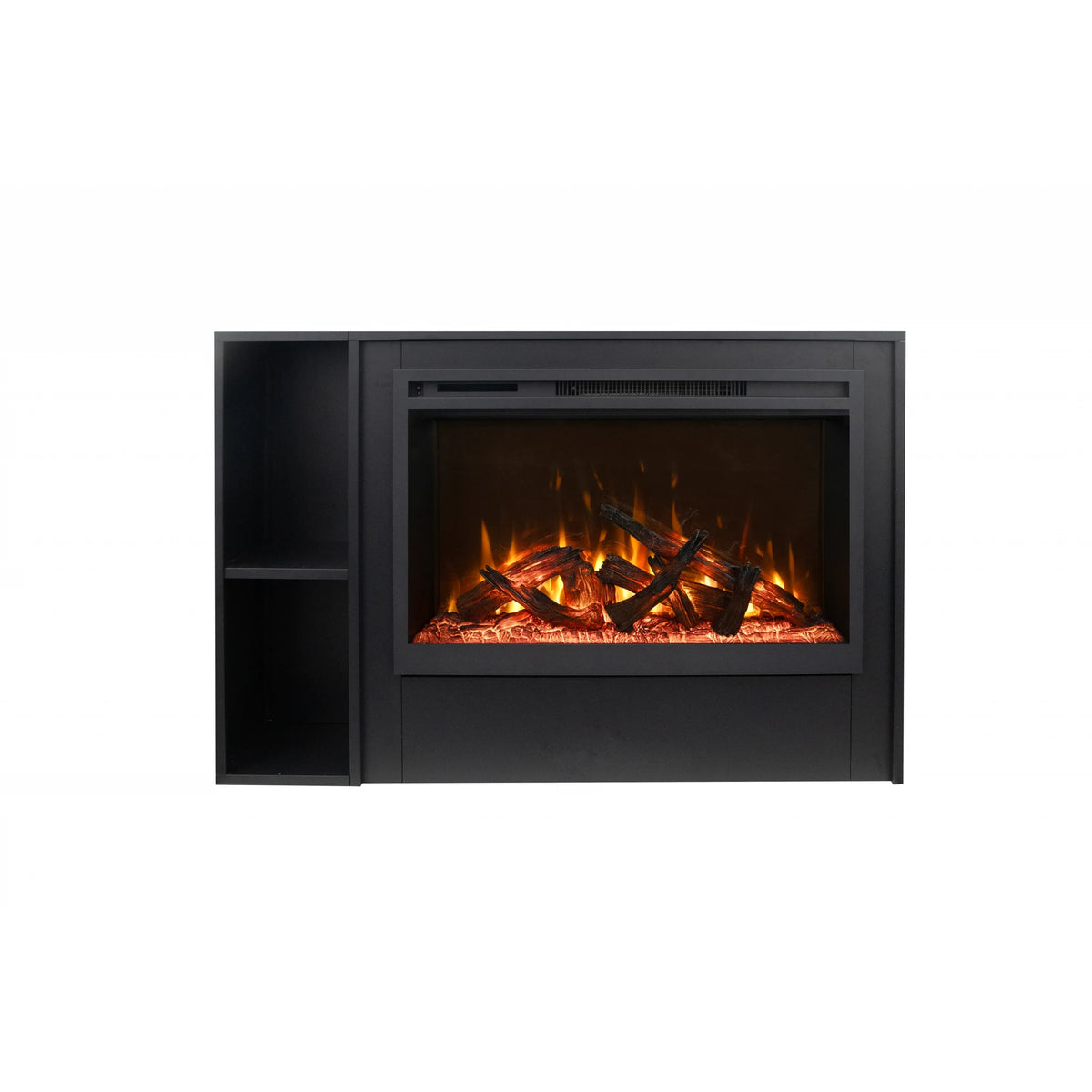 Amantii pedestal display shown with a fireplace, series view
