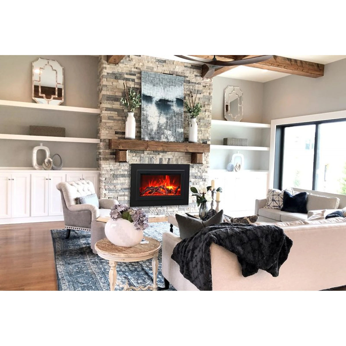 Sierra Flame fireplace – Traditional-Insert-33-with-oak-logset-4-side-trim-1200-800x545