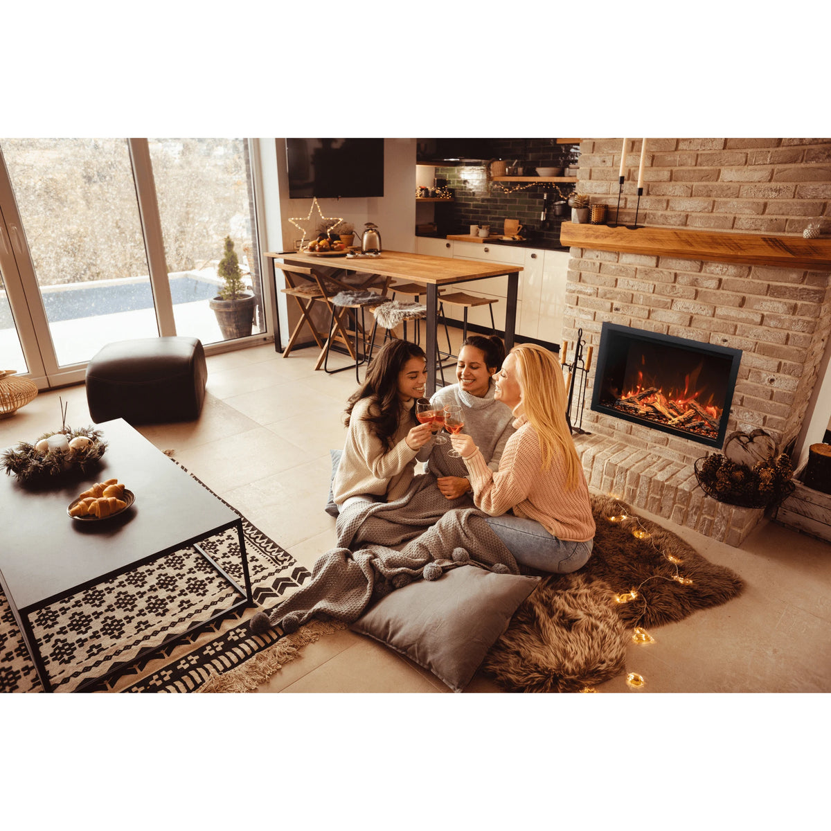 Amantii fireplace – TRD Bespoke electric fireplace insert oak logset