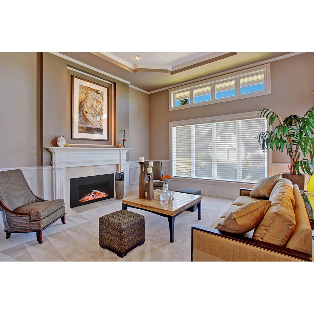 Amantii TRD-26-3 trim shown installed on a fireplace
