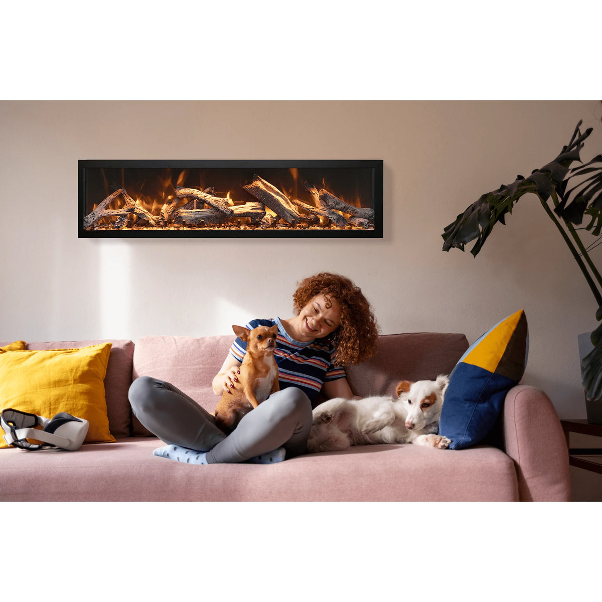 Amantii fireplace – bi 60" deep smart electric fireplace with rustic logset