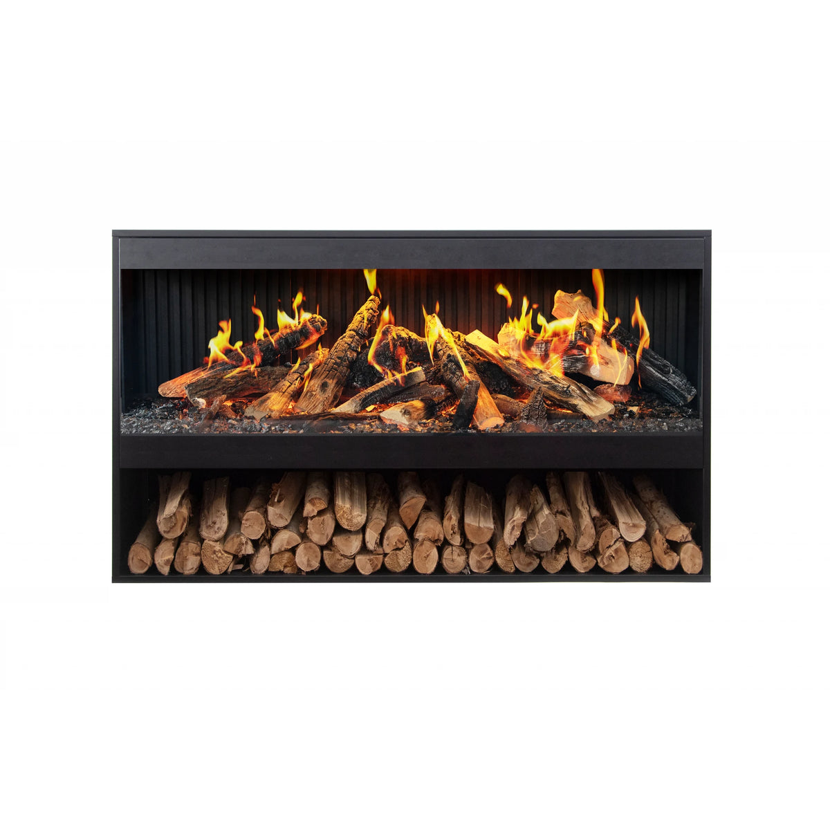 Amantii pedestal display shown with a fireplace, series view