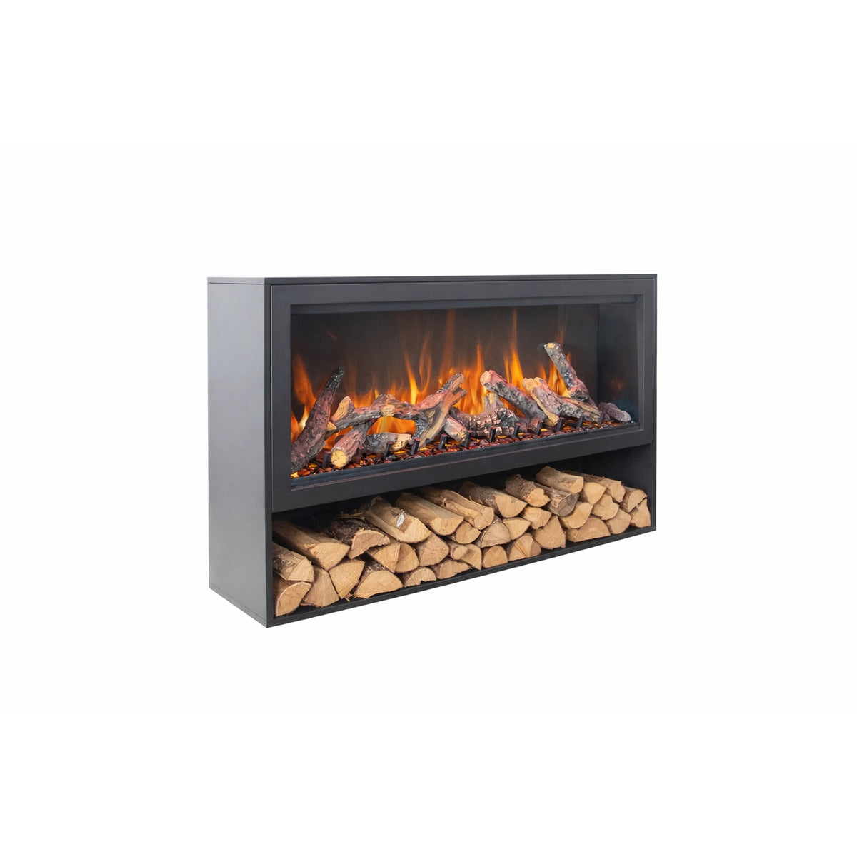 Amantii pedestal display shown with a fireplace, series view