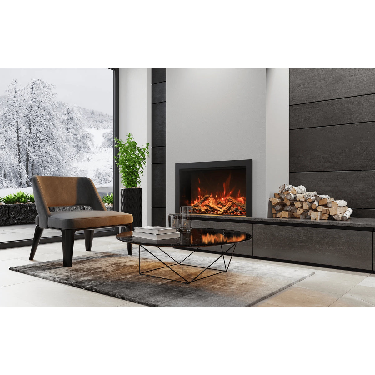 Amantii fireplace – TRD Bespoke with oak logset