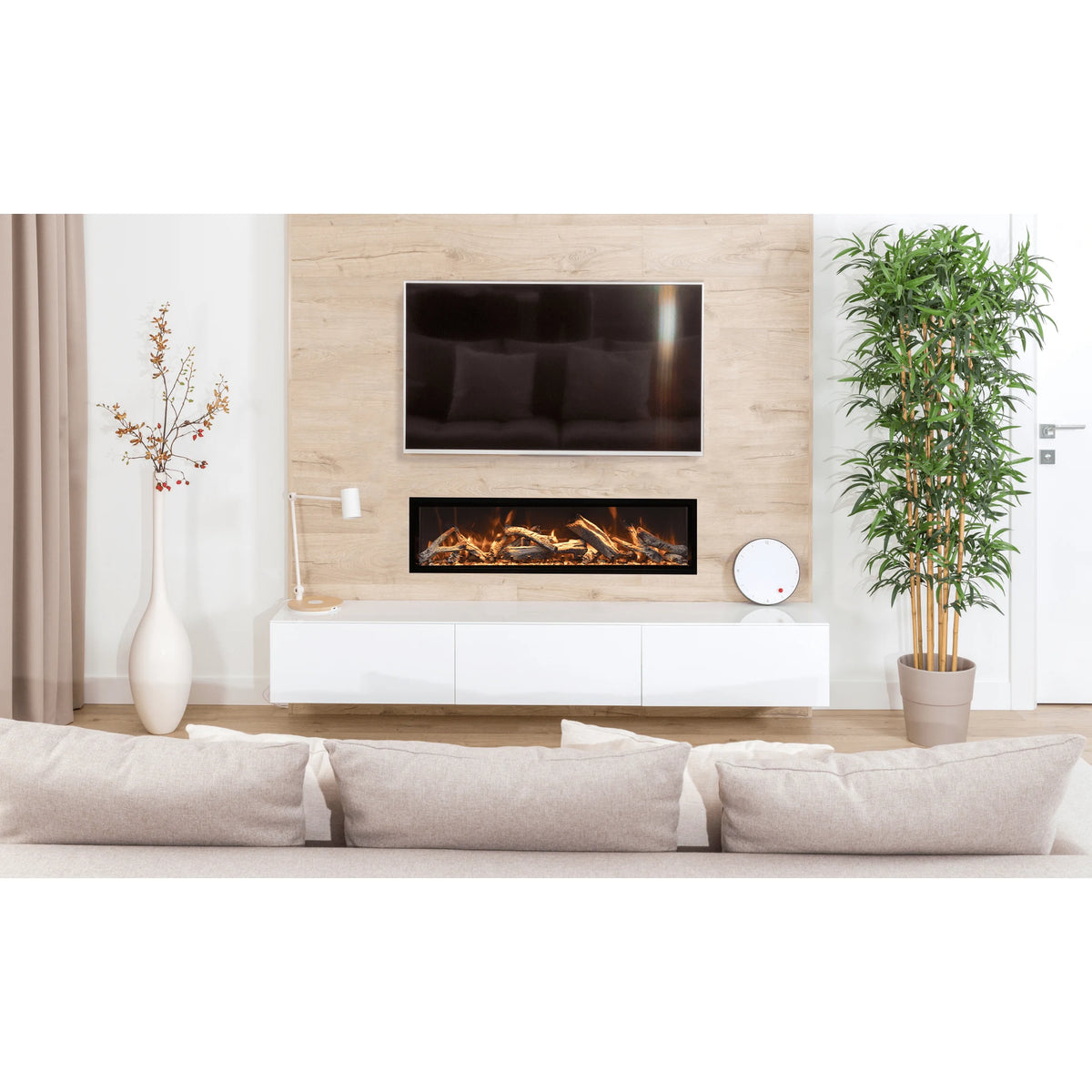 Amantii fireplace – sym XT bespoke 75" electric fireplace with rustic logset