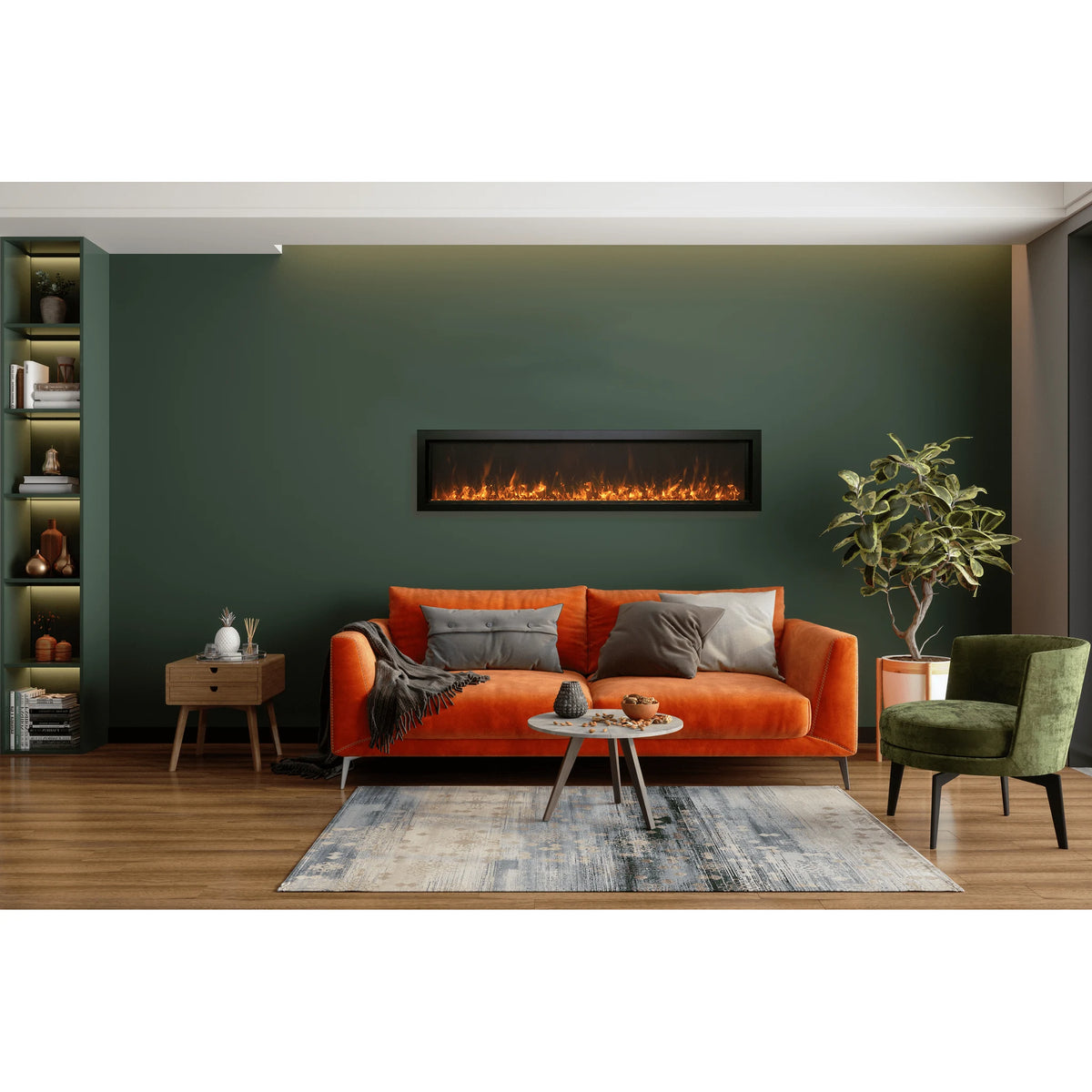 Amantii fireplace – bi 60" xtra slim smart electric fireplace brown glass media
