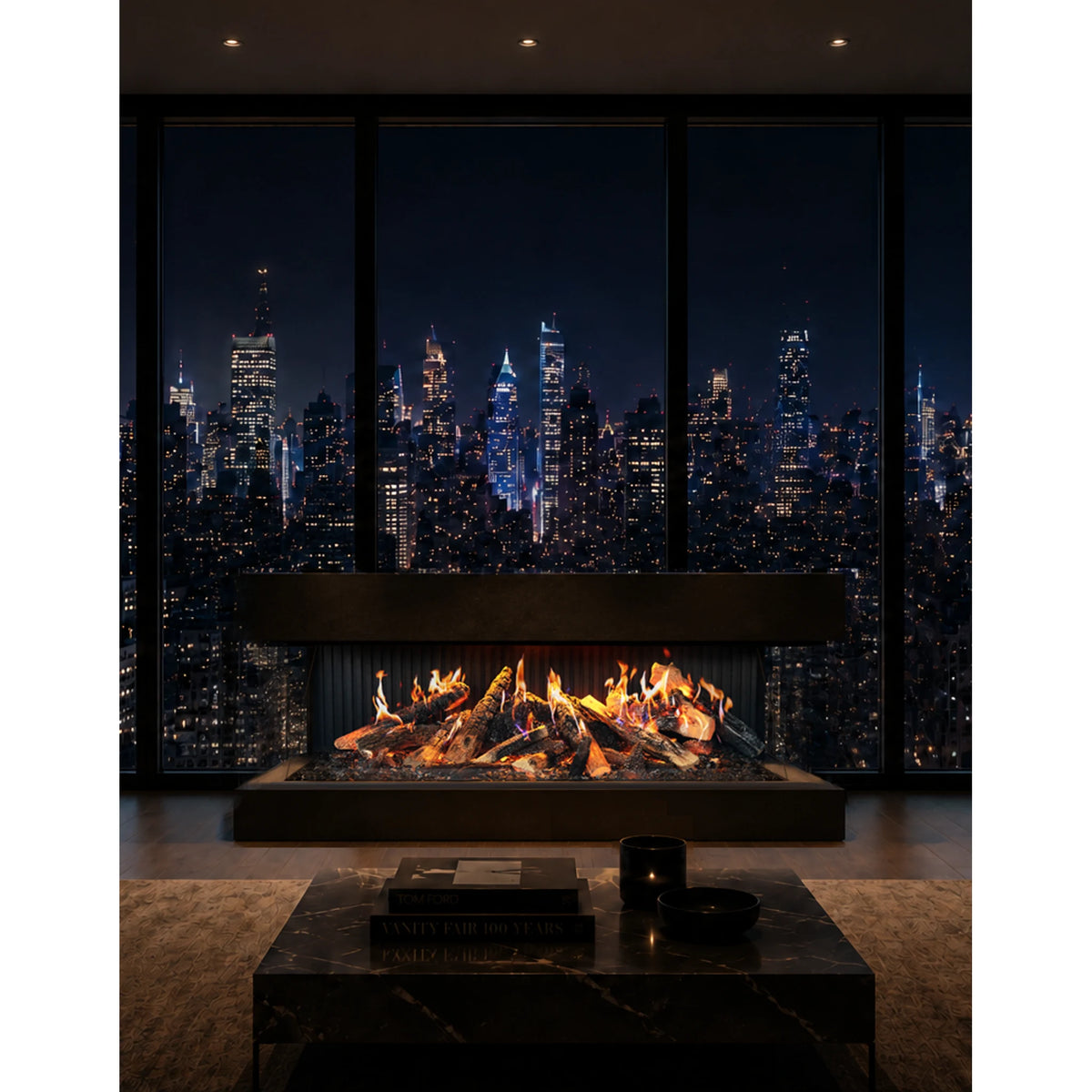 Amantii fireplace – 75-Inch Amantii Signature MultiView Holo 3-Sided Smart Holographic Electric Fireplace