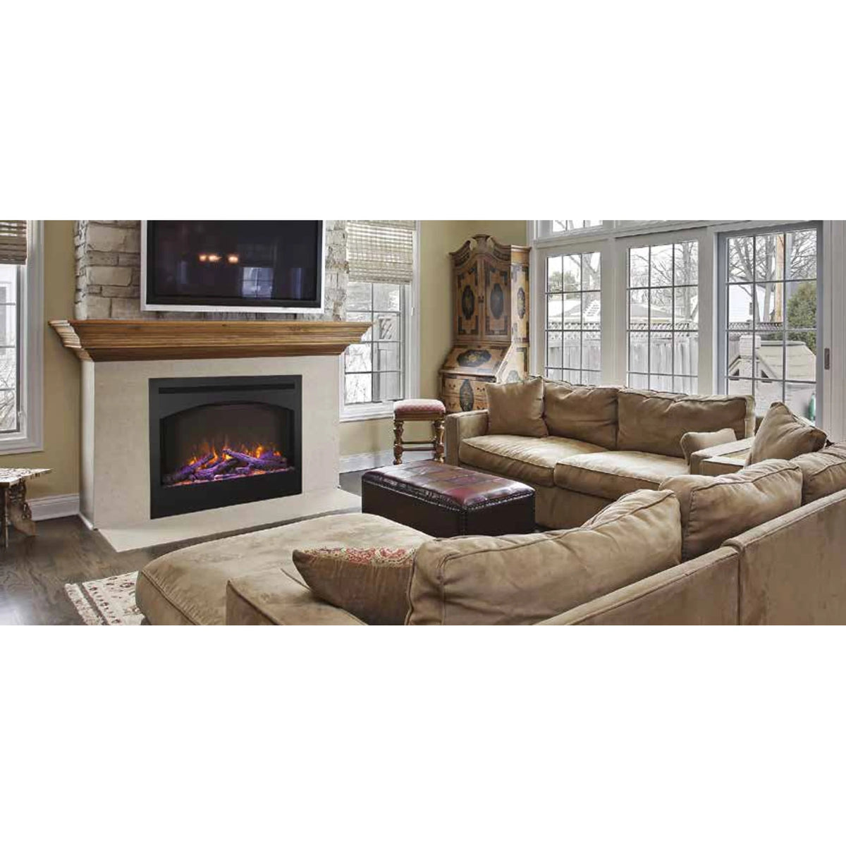 Amantii STL-ARCH surround shown installed on a ZECL-31-3228-STL fireplace