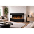 Amantii pedestal display shown with a fireplace, series view
