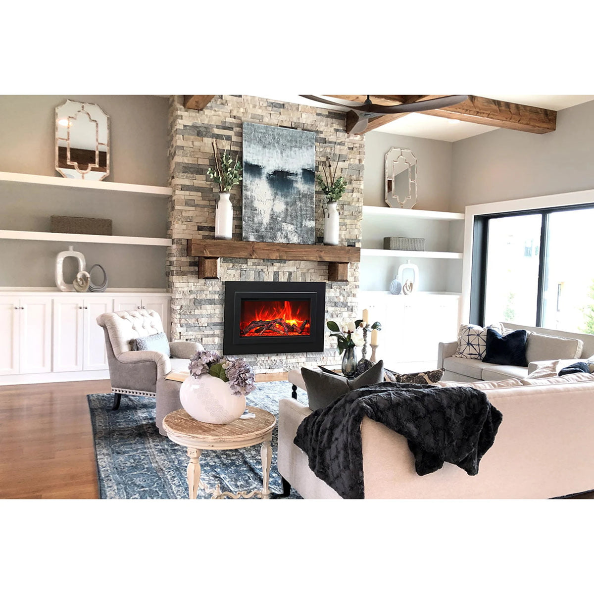 Amantii TRD-33-4 trim shown installed on a fireplace