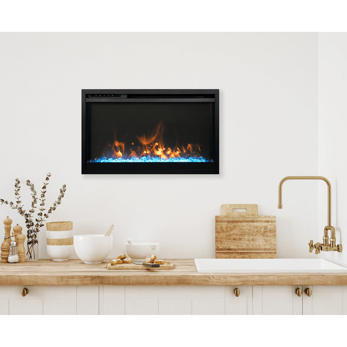 Amantii fireplace – trd Xtra Slim Electric Fireplace clear media kitchen