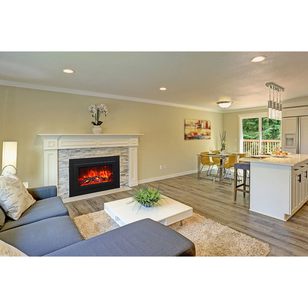 Amantii TRD-30-4 trim shown installed on a fireplace