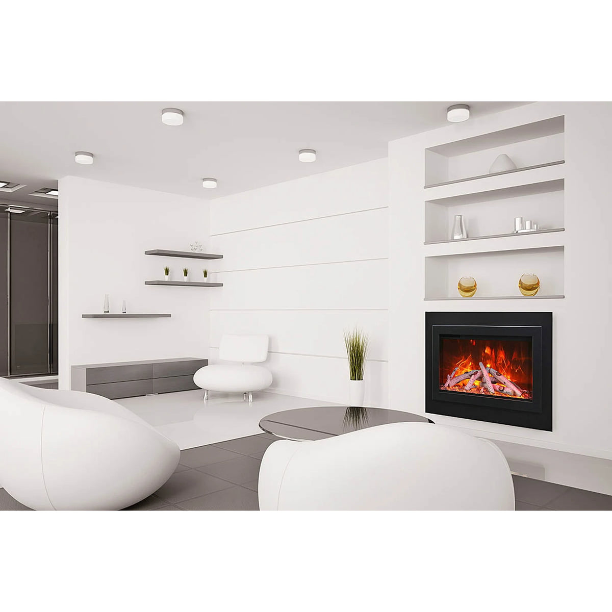 Amantii TRD-33-4 trim shown installed on a fireplace