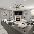 Electric fireplace in a bright modern living room